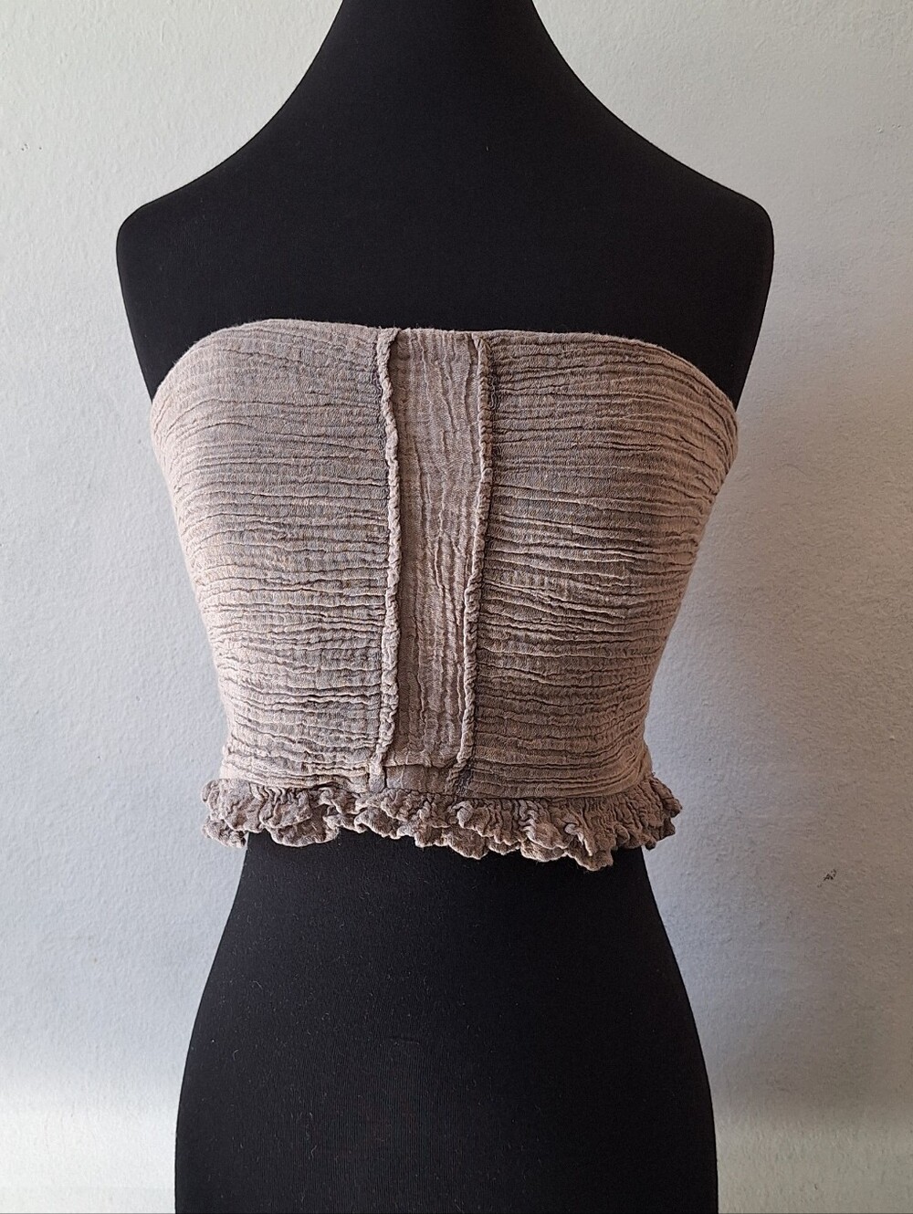 Zara Tube Top Womens Beige Side Zip with Elastic back